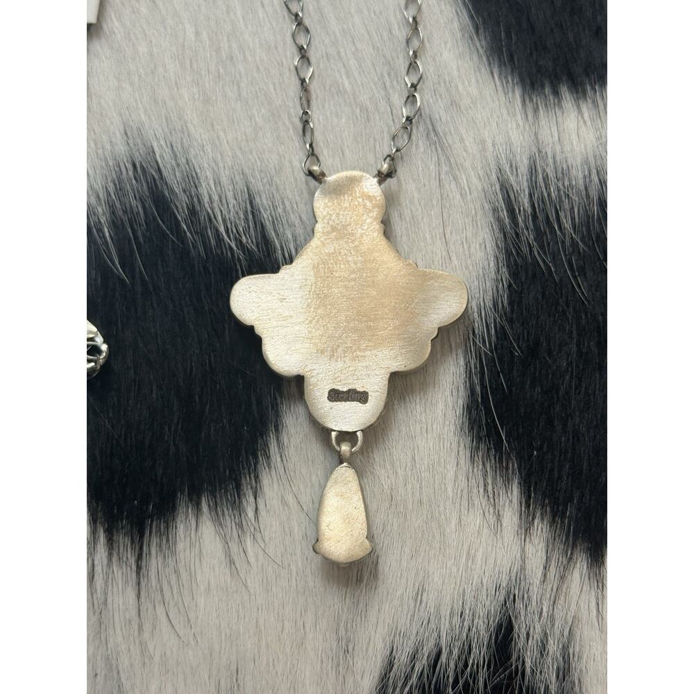 Native American SW Sterling Silver Blue Ridge Turquoise Cluster Blossom Necklace - Picture 8 of 9